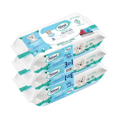 NIVAL nedves törlőkendő babáknak Promo Pack Sensitive Care 3x72 db