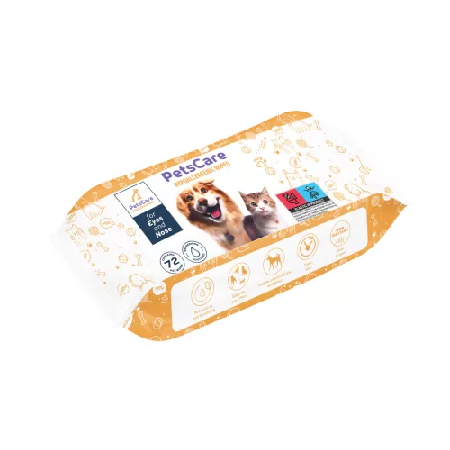 PETS CARE nedves törlőkendő kutyáknak-macskáknak szemre-orra 72db-os