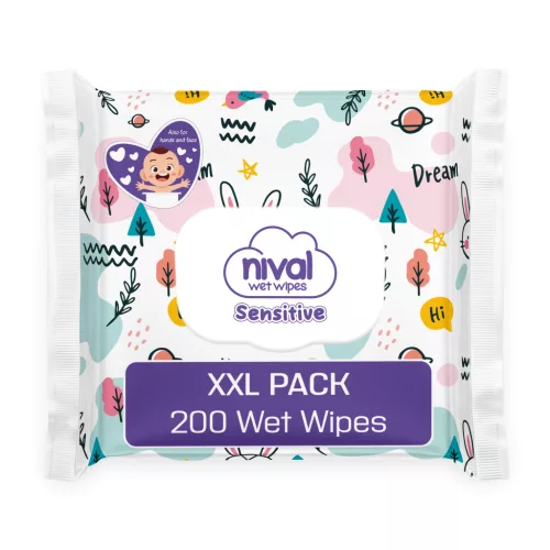NIVAL BABY Sensitive nedves törlőkendő XXL 200 db