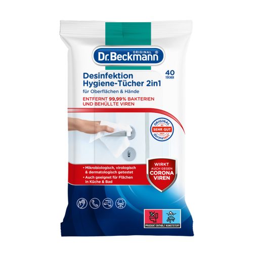 DR BECKMANN higiénikus fertőtlenítő kendők 2 IN 1 40 db-os