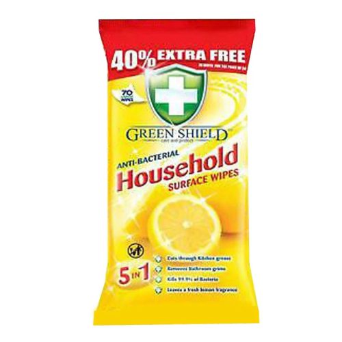 GREEN SHIELD antibakteriális háztartási tisztítókendő citrom illat 70 db-os