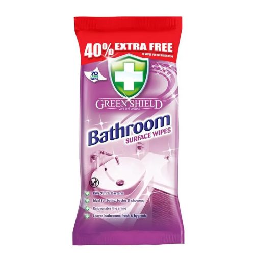 GREEN SHIELD antibakteriális fürdőszobai tisztítókendő 70 db-os