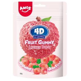 AMOS 4 D-S HÁMOZHATÓ GUMICUKOR LYCHEE ÍZŰ 65G