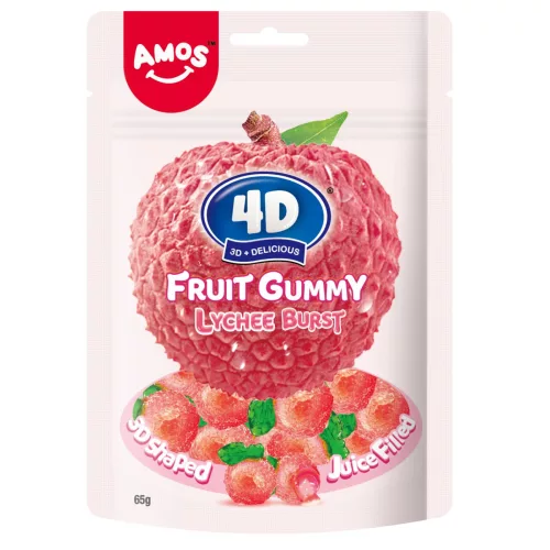 AMOS 4 D-S HÁMOZHATÓ GUMICUKOR LYCHEE ÍZŰ 65G